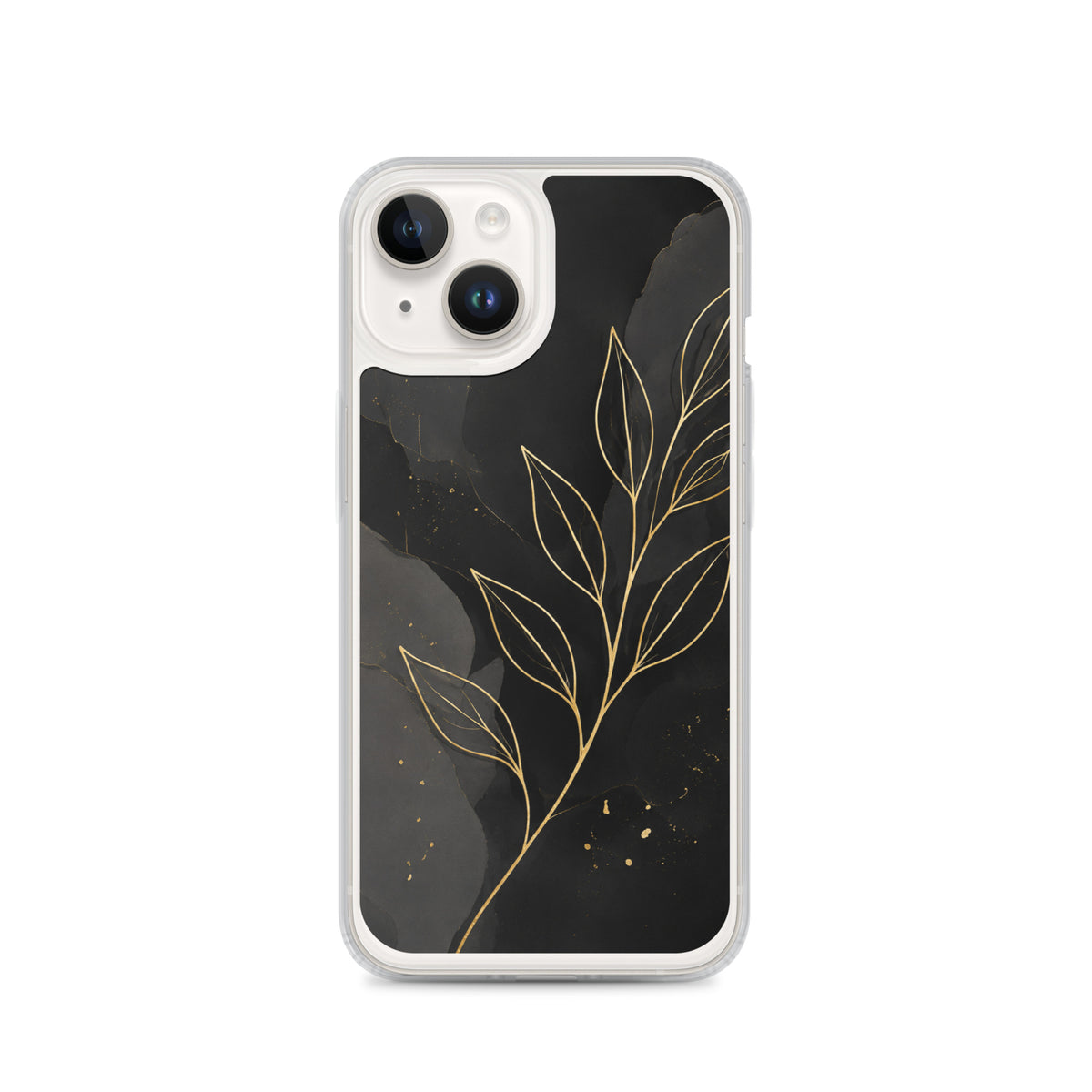 Coque MagSafe feuilles dorées noir et or pour iPhone 14