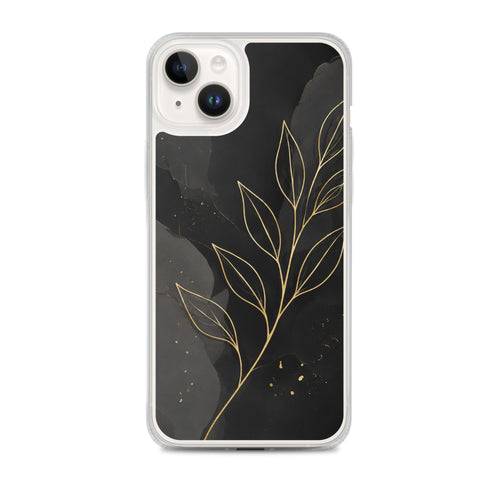 Coque MagSafe feuilles dorées noir et or pour iPhone 14 Plus