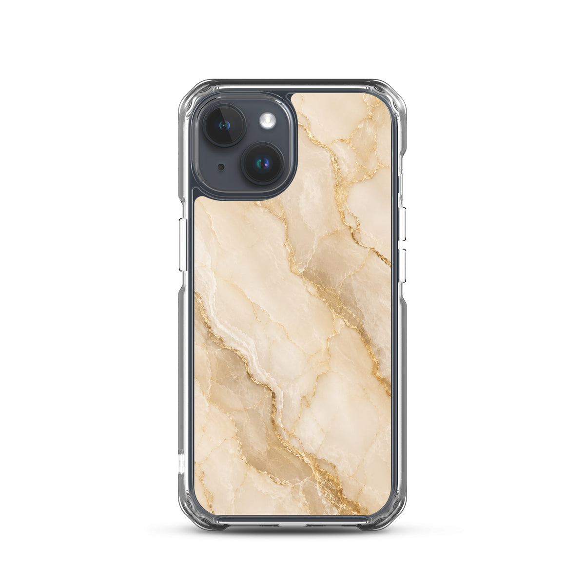Coque MagSafe marbre beige et doré pour iPhone 15