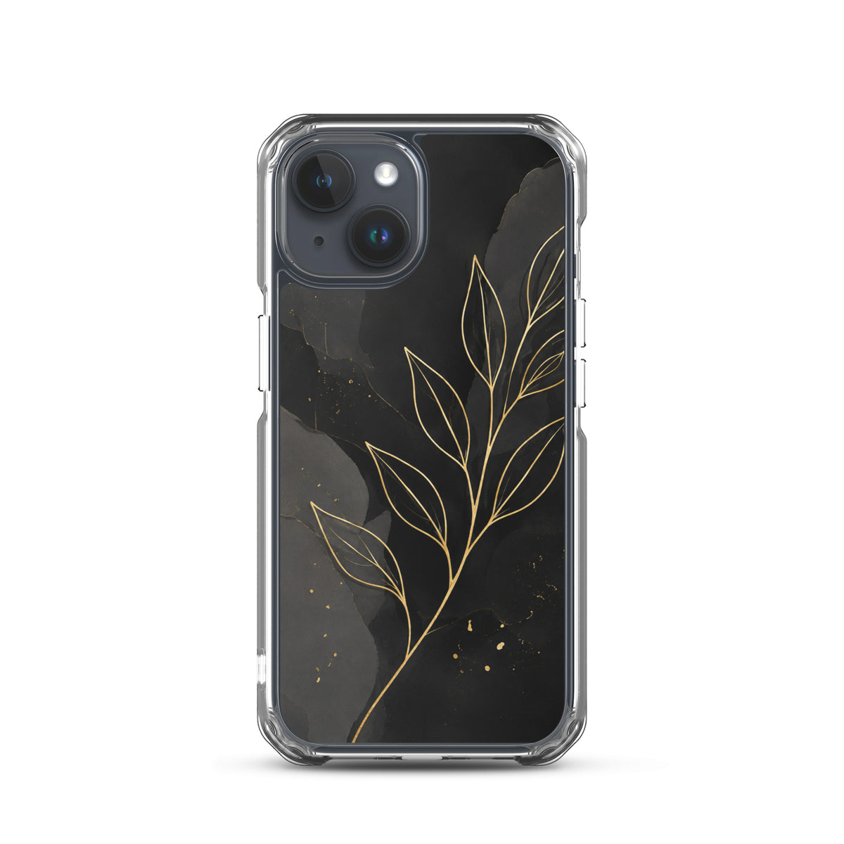 Coque MagSafe feuilles dorées noir et or pour iPhone 15