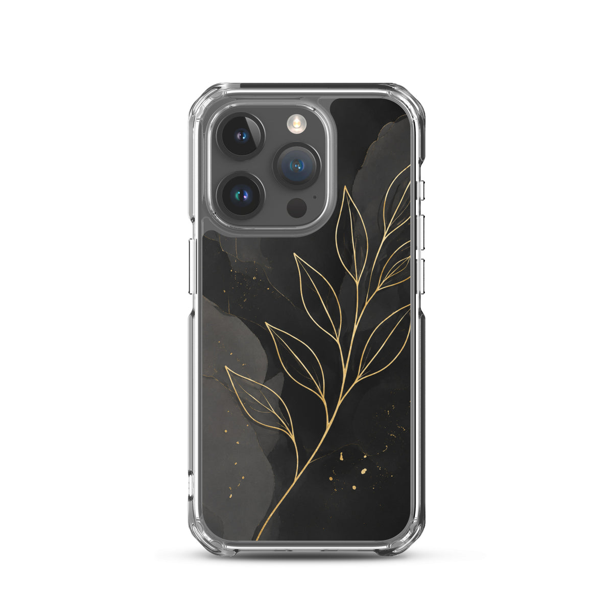 Coque MagSafe feuilles dorées noir et or pour iPhone 15 Pro
