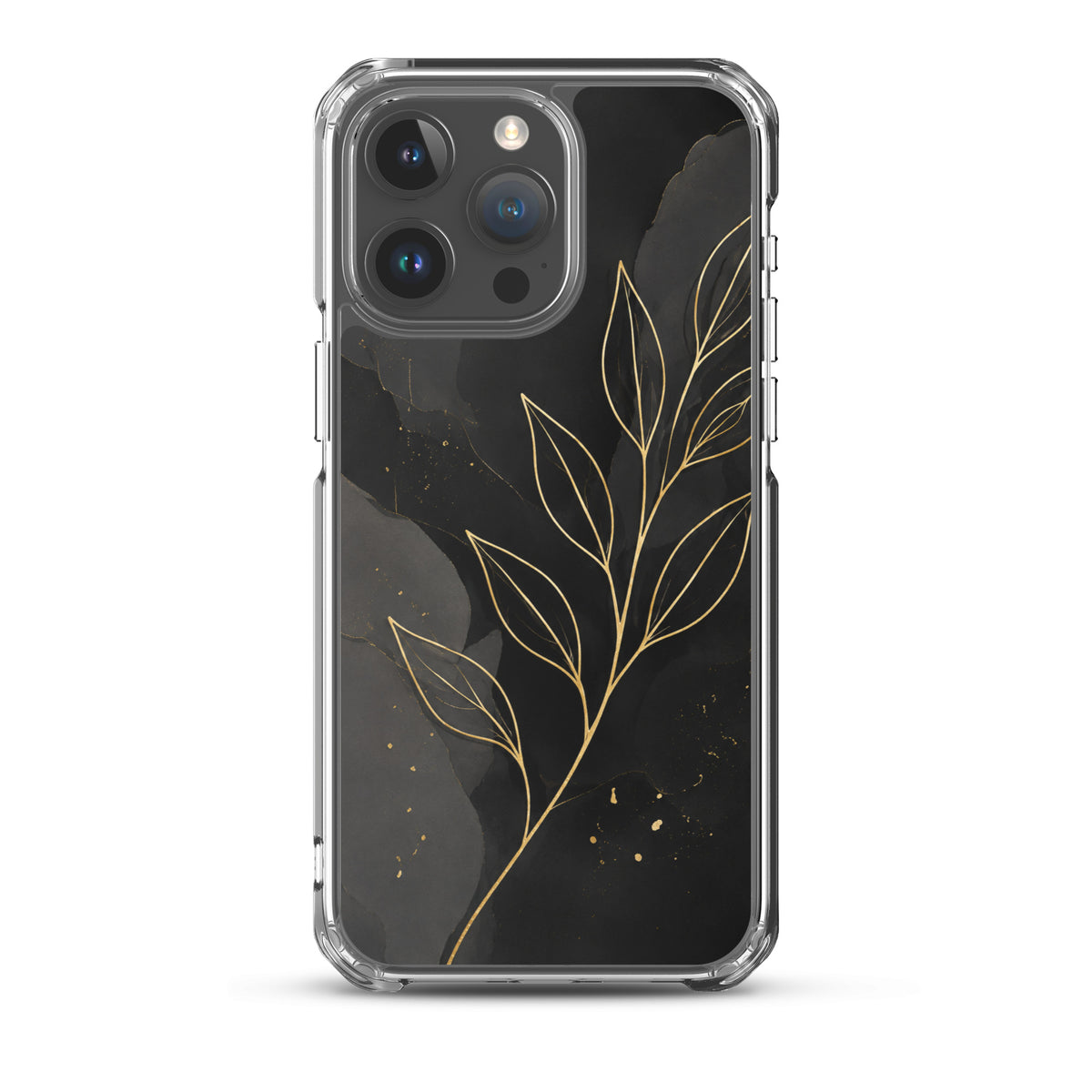 Coque MagSafe feuilles dorées noir et or pour iPhone 15 Pro Max