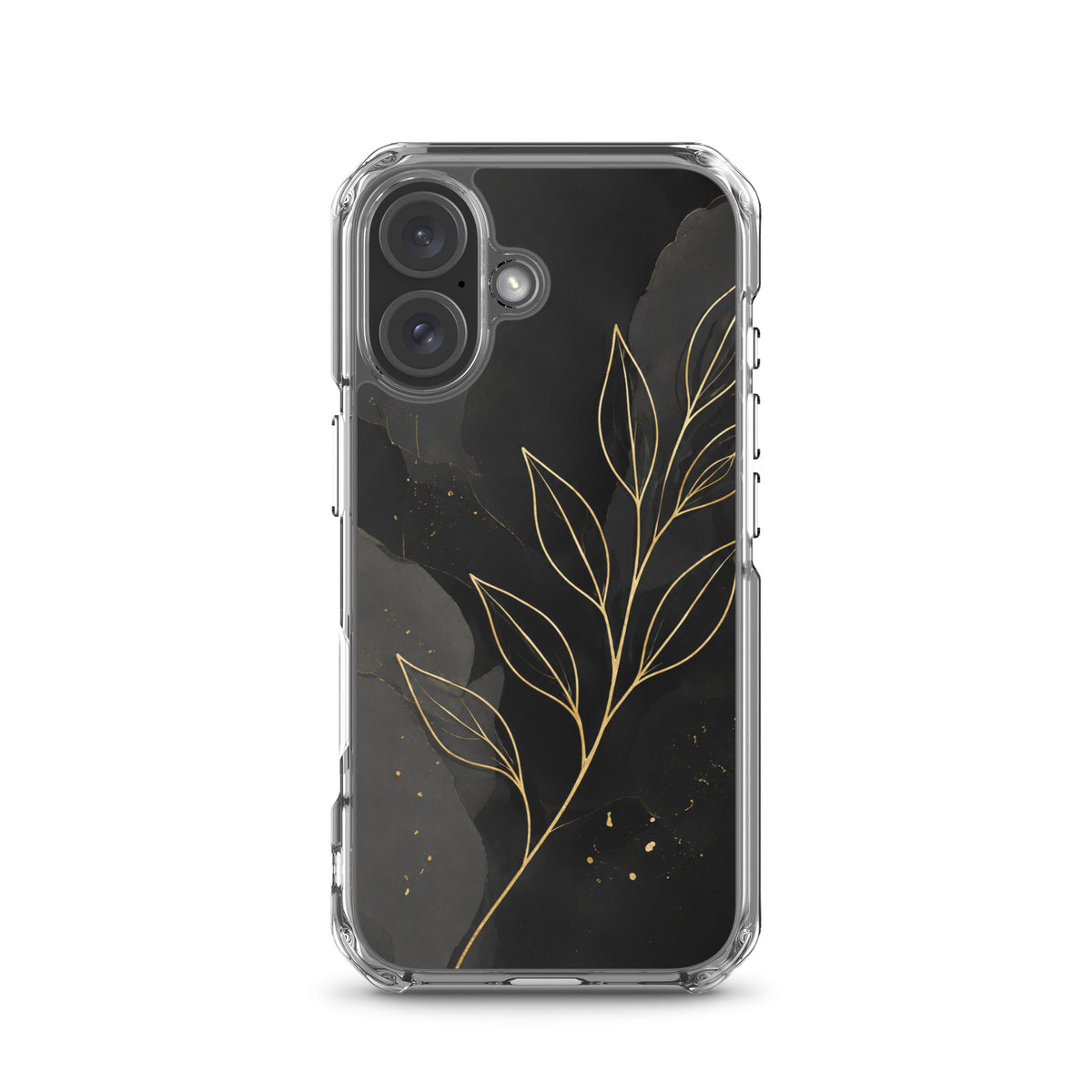 Coque MagSafe feuilles dorées noir et or pour iPhone 16