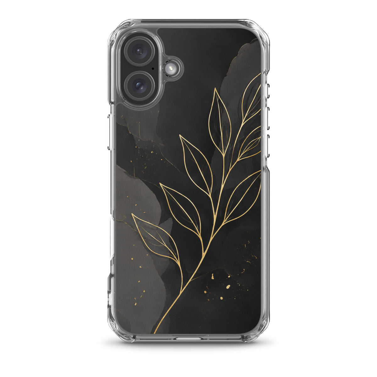 Coque MagSafe feuilles dorées noir et or pour iPhone 16 Plus