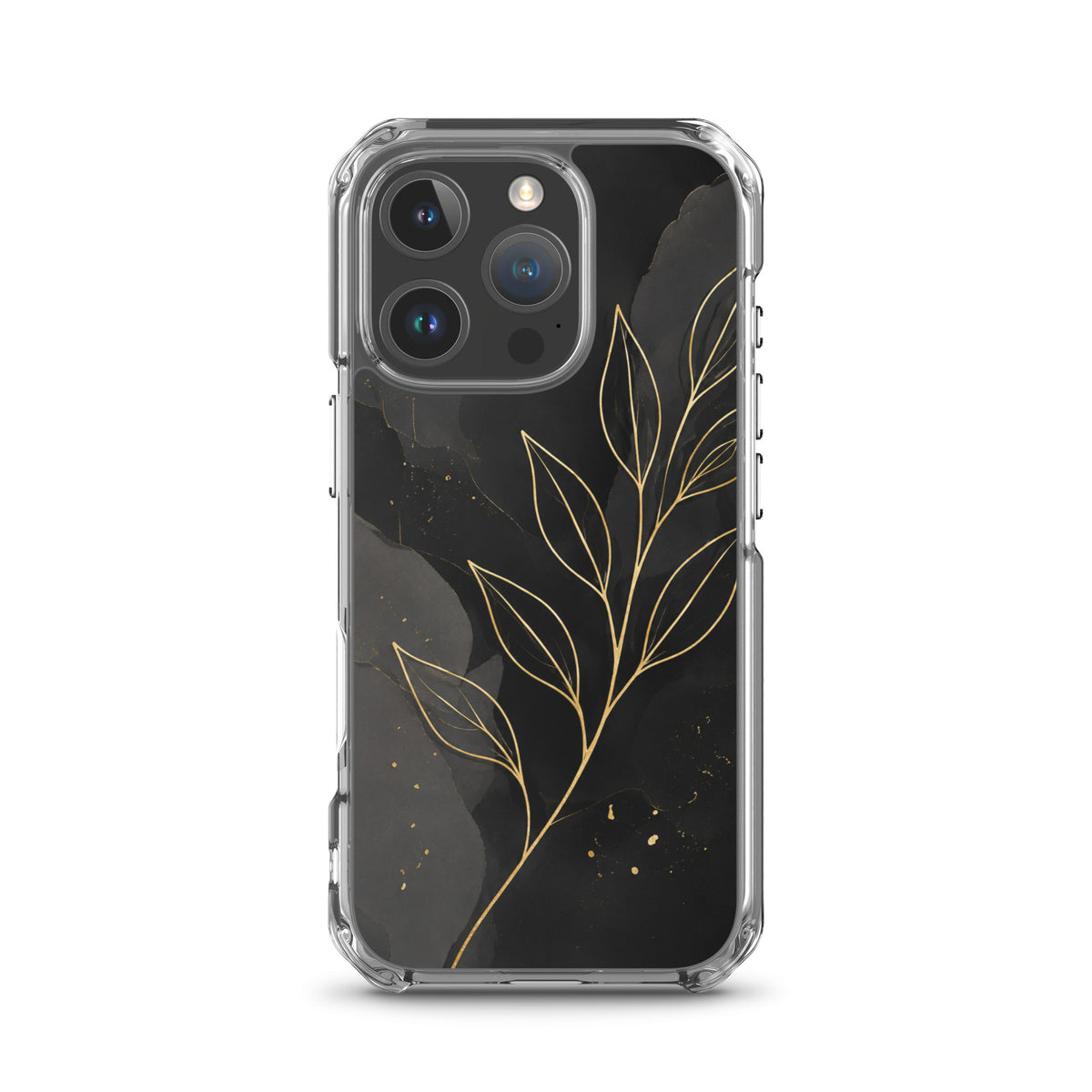 Coque MagSafe feuilles dorées noir et or pour iPhone 16 Pro