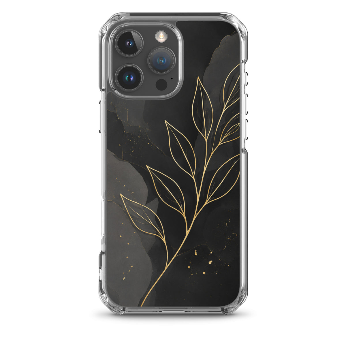 Coque MagSafe feuilles dorées noir et or pour iPhone 16 Pro Max