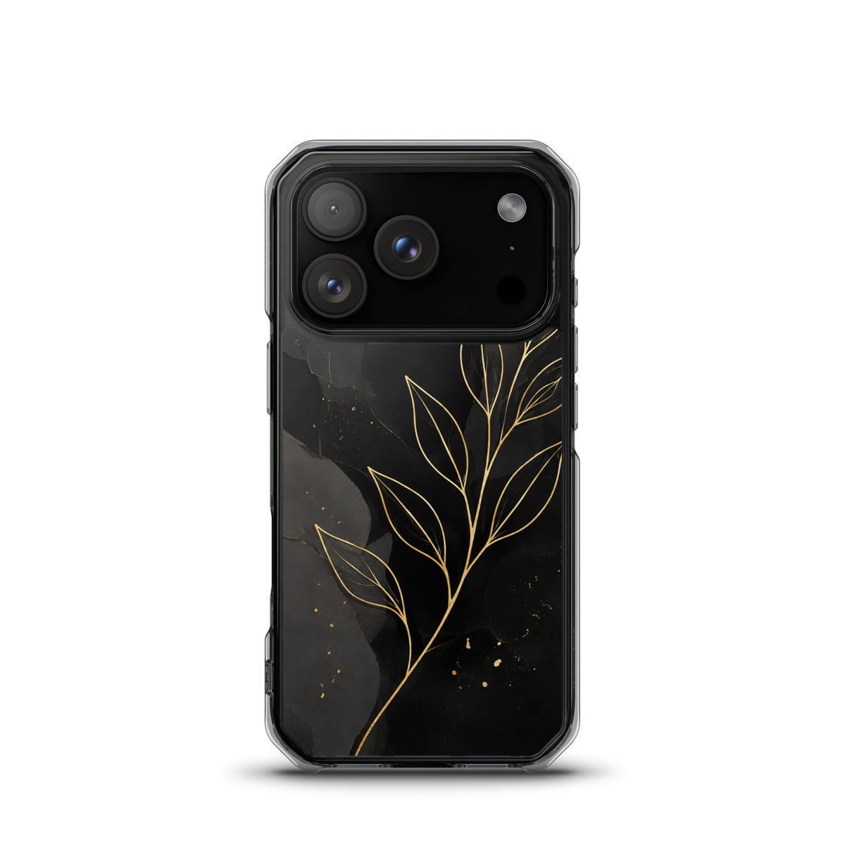 Coque MagSafe feuilles dorées noir et or pour iPhone 17 Pro