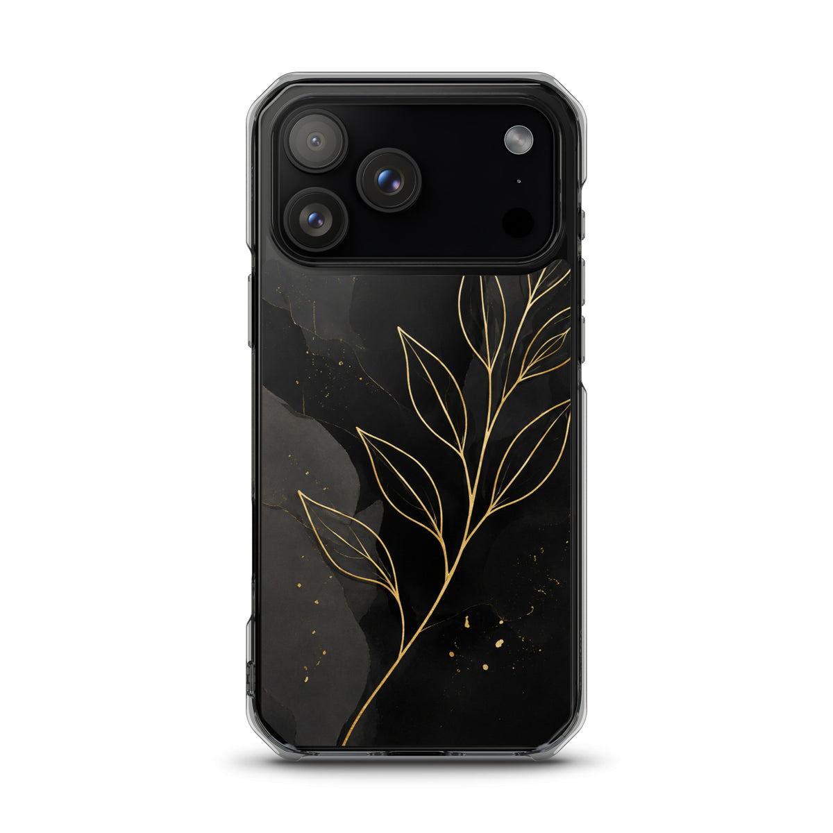 Coque MagSafe feuilles dorées noir et or pour iPhone 17 Pro Max